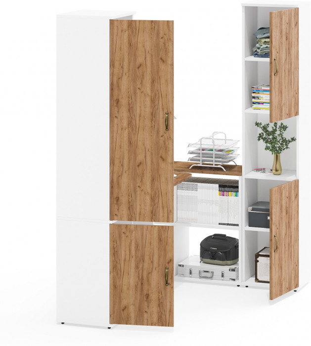 Лидер-8 Пенал МД 22Б + Стол + Пенал, белый шагрень/крафт золото