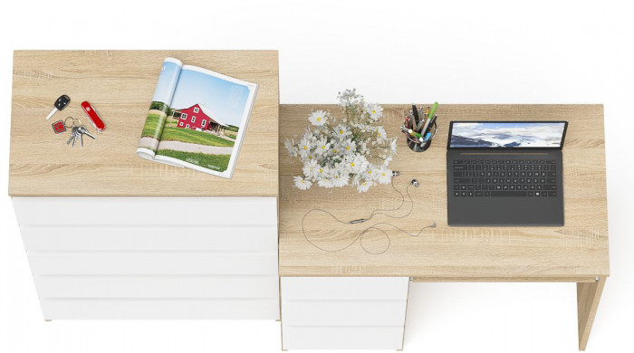 Мори компьютерный стол МС-6 левый + Комод МК700.5, дуб сонома/белый