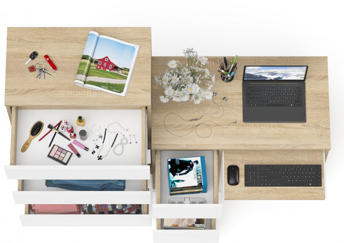 Мори компьютерный стол МС-6 левый + Комод МК700.5, дуб сонома/белый