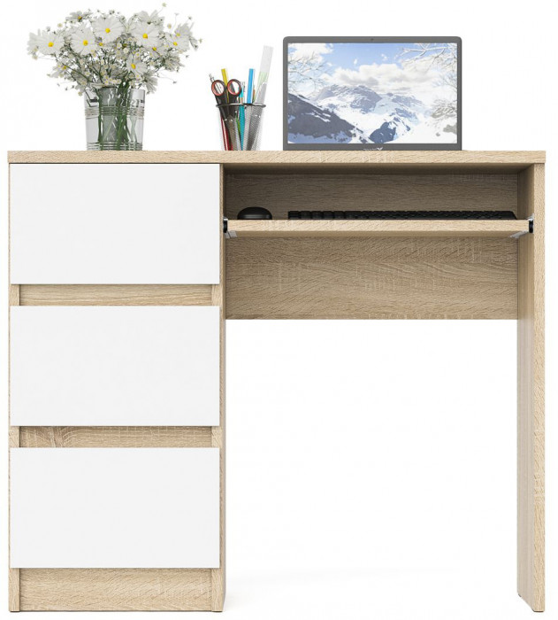 Мори компьютерный стол МС-6 левый, дуб сонома/белый