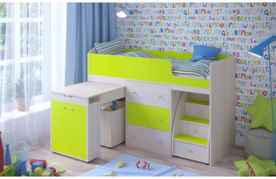 Кровать-чердак Малыш 80х180 (Дуб молочный/Лайм)