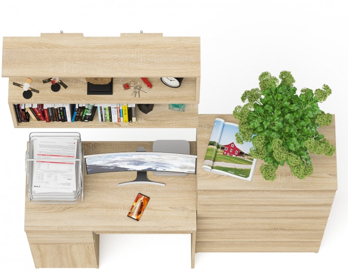 Мори Стол компьютерный МС-1 левый + Комод МК700.5 + Полка 900, цвет дуб сонома, ШхГхВ 160,4х50х209,6 см., НЕ универсальная сборка
