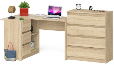 Мори Стол компьютерный МС-16 левый + Комод МК800.4, цвет дуб сонома, ШхГхВ 204,8х84,9х94 см., выдвижные ящики слева, НЕ универсальная сборка