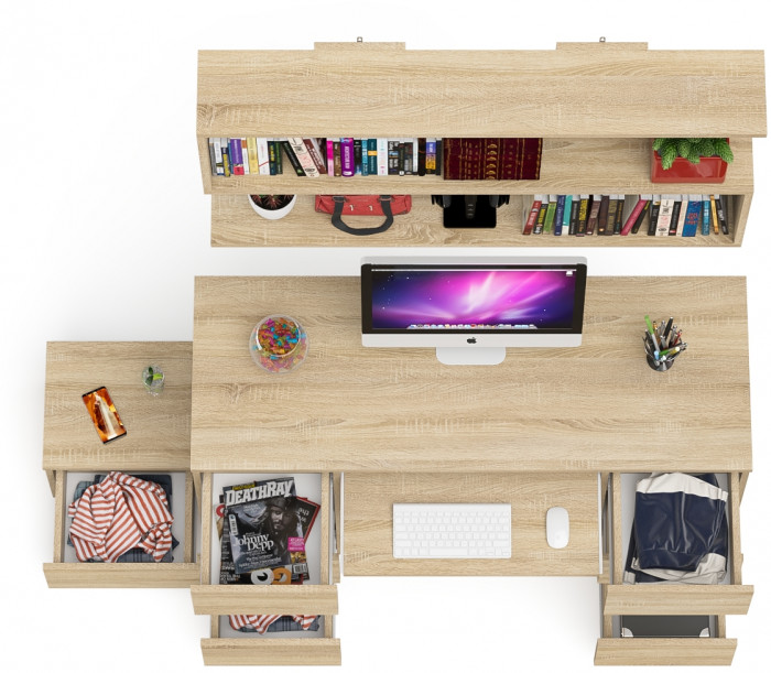 Мори Стол компьютерный МС-2 + Тумба ТМП400.1 + Полка 1200, цвет дуб сонома, ШхГхВ 175,8х50х209,6 см., универсальная сборка