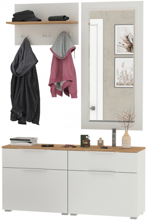 Октава Прихожая 39, цвет белый шагрень/дуб крафт золотой/фасады МДФ белый шагрень, ШхГхВ 129,8х35,4х197 см., универсальная сборка