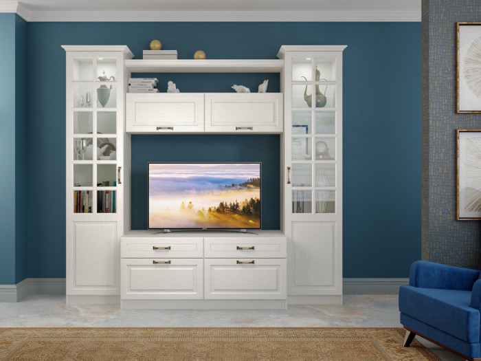 Ливерпуль Шкаф-витрина, ясень ваниль/белый