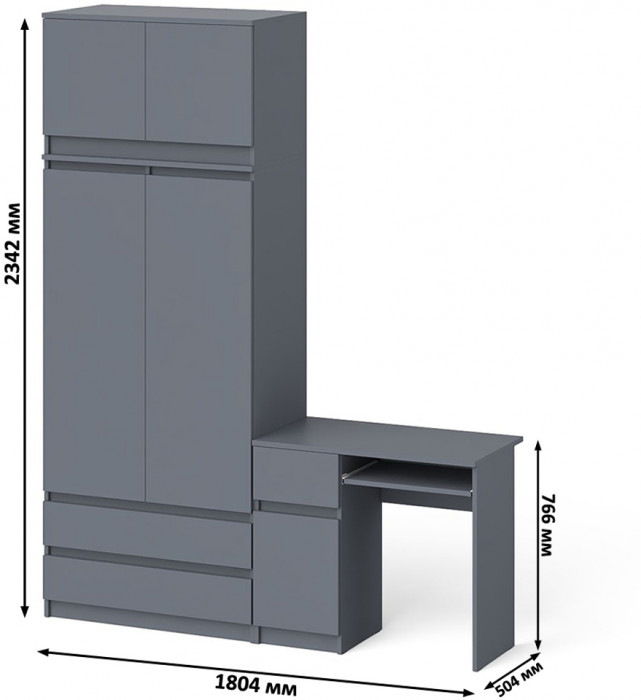 Мори Стол компьютерный МС-1 левый + Шкаф МШ900.1 + Антресоль МА900.1, цвет графит, ШхГхВ 180,4х50,4х234,2 см., выдвижной ящик слева, НЕ универс. сб.