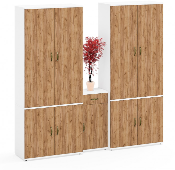 Лидер-8 Шкаф МД 20Б + Шкаф МД 20Б + Тумба МД 3.15, цвет белый шагрень/крафт золото, ШхГхВ 200х37,5х190 см., НЕ универсальная сборка