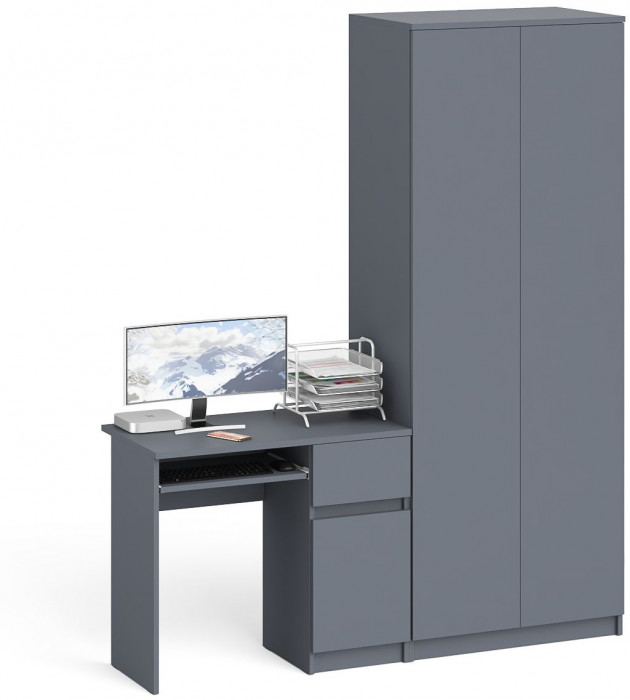 Мори Стол компьютерный МС-1 правый + Шкаф МШ800.1, цвет графит, ШхГхВ 170,4х50,4х209,6 см., выдвижной ящик справа, НЕ универсальная сборка