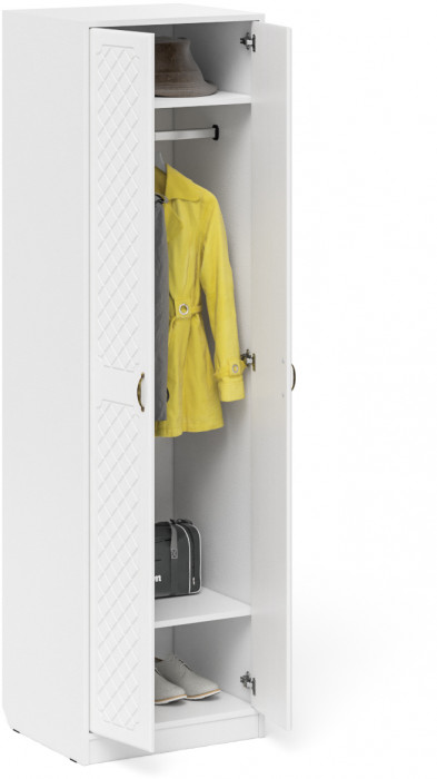 Прихожая П-6 Шкаф, цвет белая шагрень/фасады МДФ белое дерево фрезеровка ромб, ШхГхВ 60х50х210 см.