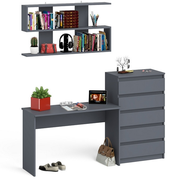 Мори Стол письменный МСП1200.1 + Комод МК700.5 + Полка 1200, цвет графит, ШхГхВ 190,8х50х209,6 см., универсальная сборка