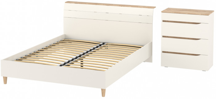 Муссон Кровать 11.41 + ортопед + Комод 13.97, цвет белый/дуб эндгрейн элегантный, сп. м. 1600х2000 мм., б/м