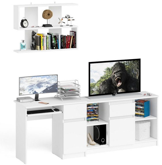 Мори компьютерный стол МС-1 правый + Тумба МТВ1204.1 + Полка 900, белый