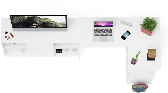 Мори компьютерный стол МС-16 правый + Тумба МТВ1204.1, белый