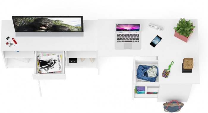 Мори компьютерный стол МС-16 правый + Тумба МТВ1204.1, белый