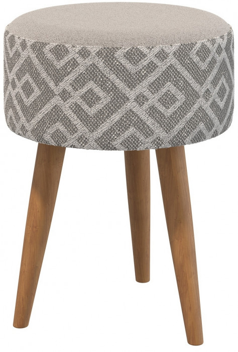 Банкетка 6-5132ТКсерая Юна, цвет ткань серая с рисунком, ШхГхВ 33х33х45 см.(круглая банкетка на трёх ножках), цвет ножек: тик