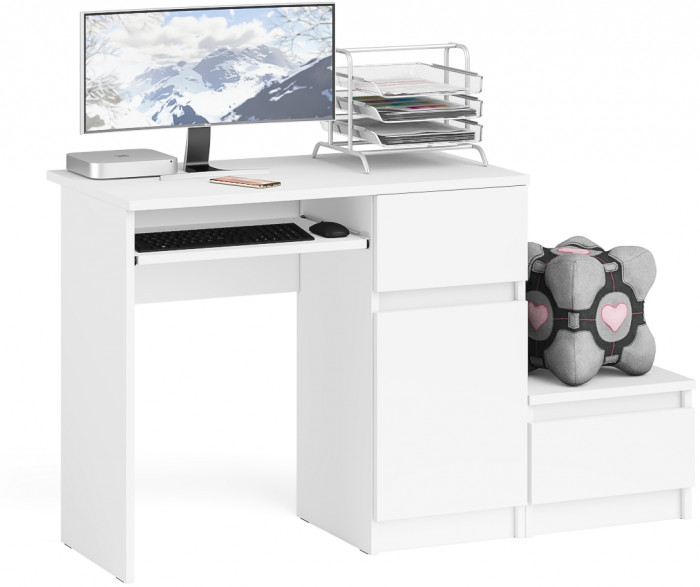 Мори компьютерный стол МС-1 правый + Тумба ТМП400.1, белый