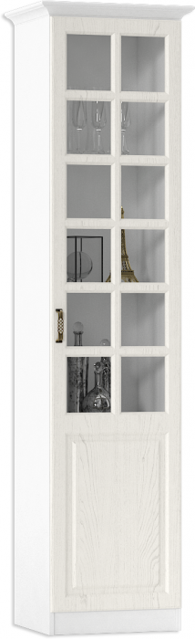 Ливерпуль Шкаф-витрина + карниз, цвет ясень ваниль/белый, ШхГхВ 50х41,4х220,3 см.(без карниза), 58,2х43,5х223,5 см.(с карнизом), подсветка, ун. сб.