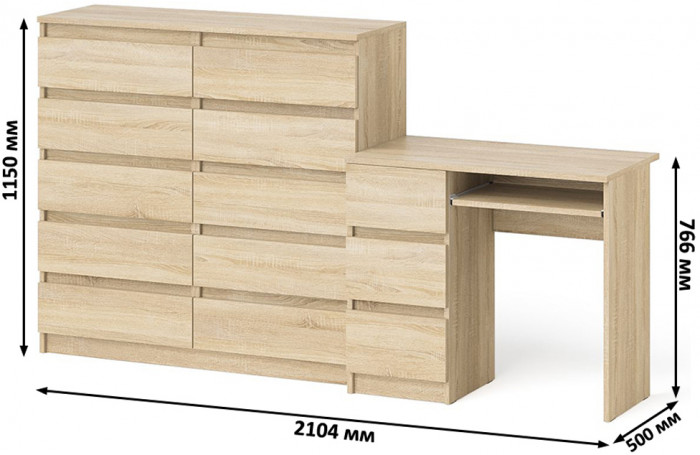 Мори компьютерный стол МС-6 левый + Комод МК1200.10, дуб сонома