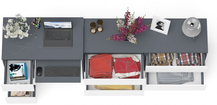 Мори Стол компьютерный МС-6 левый + Комод МК1380.6, цвет графит/белый, ШхГхВ 228х50х76,6 см., выдвижные ящики слева, НЕ универсальная сборка