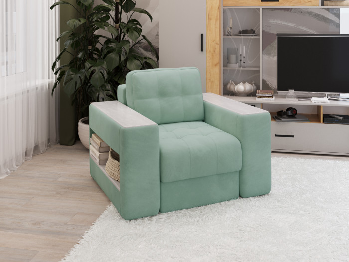 Кресло Доро, Мятный/Холст белый МДФ