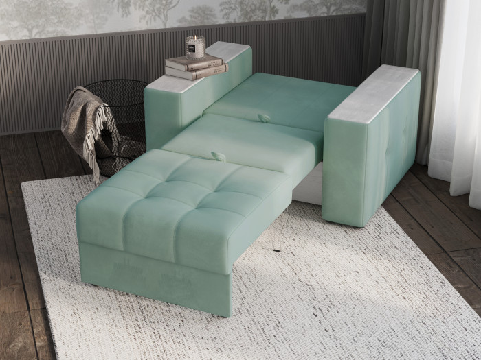 Кресло-кровать Виконт, Мятный/Холст белый МДФ