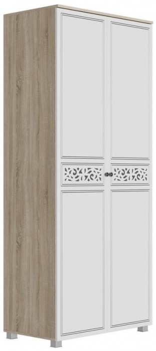 Стиль МАДЛЕН Шкаф 2-х створчатый (Сонома светлая, Ясень белый/Серебро)