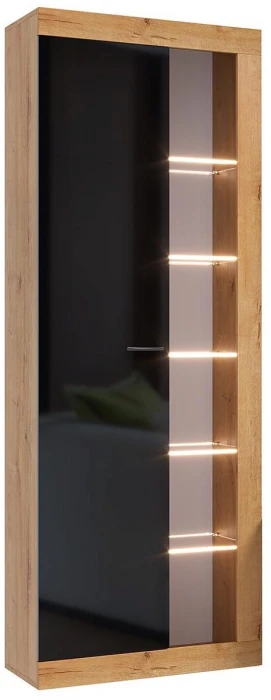 Прага Шкаф-Витрина ЛДСП Дуб вотан/Черный глянец