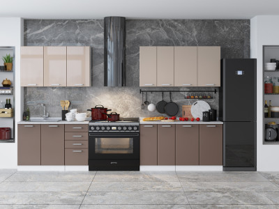 Кухонный гарнитур Настя 2,6м, Латте глянец/Капучино софтач