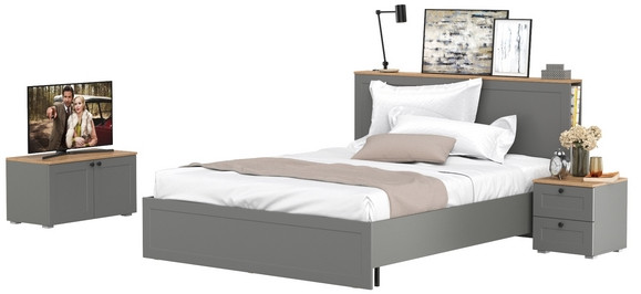 Остин 11.53 Кровать + ортопед + 16.152 Тумба прикроватная + 13.257 Тумба, серый графит/дуб крафт золотой
