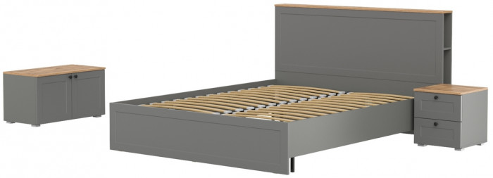 Остин 11.53 Кровать + ортопед + 16.152 Тумба прикроватная + 13.257 Тумба, серый графит/дуб крафт золотой