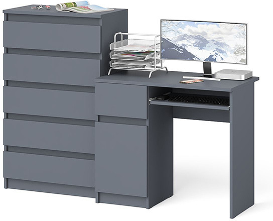 Мори Стол компьютерный МС-1 левый + Комод МК700.5, цвет графит, ШхГхВ 160,4х50х114 см., выдвижной ящик слева, НЕ универсальная сборка