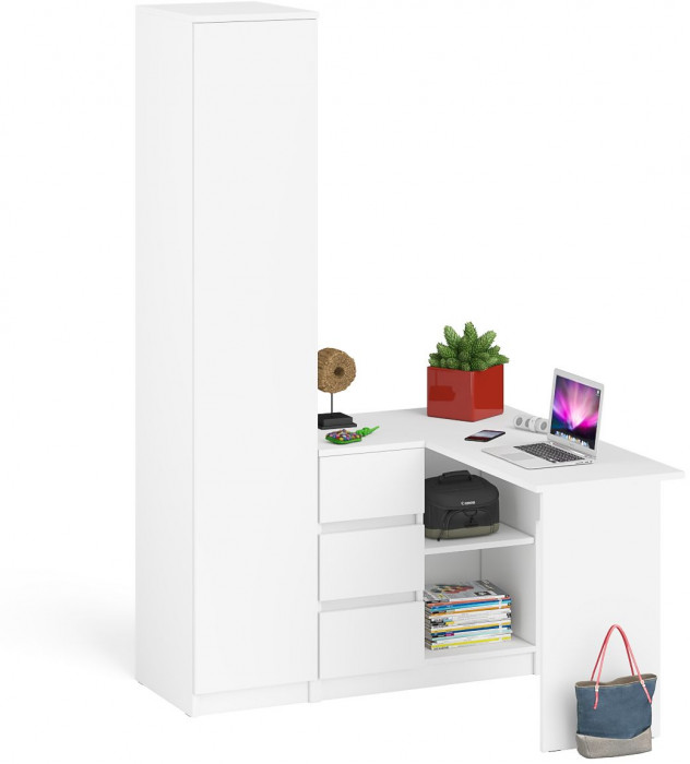 Мори Стол компьютерный МС-16 левый + Пенал МШ400.1, цвет белый, ШхГхВ 164,8х84,9х209,6 см., выдвижные ящики слева, НЕ универсальная сборка
