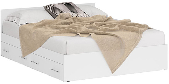 Стандарт Кровать с ящиками 1600, цвет белый, ШхГхВ 163,5х203,5х70 см., сп.м. 1600х2000 мм., без матраса, основание есть