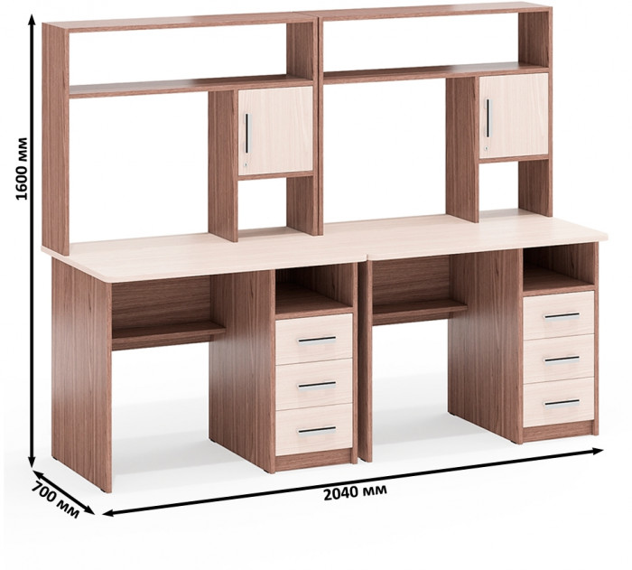 Стол компьютерный С-МД-СК9+Стол компьютерный С-МД-СК9, цвет ясень шимо светлый/ясень шимо тёмный, ШхГхВ 204х70х160 см., НЕ универсальная сборка