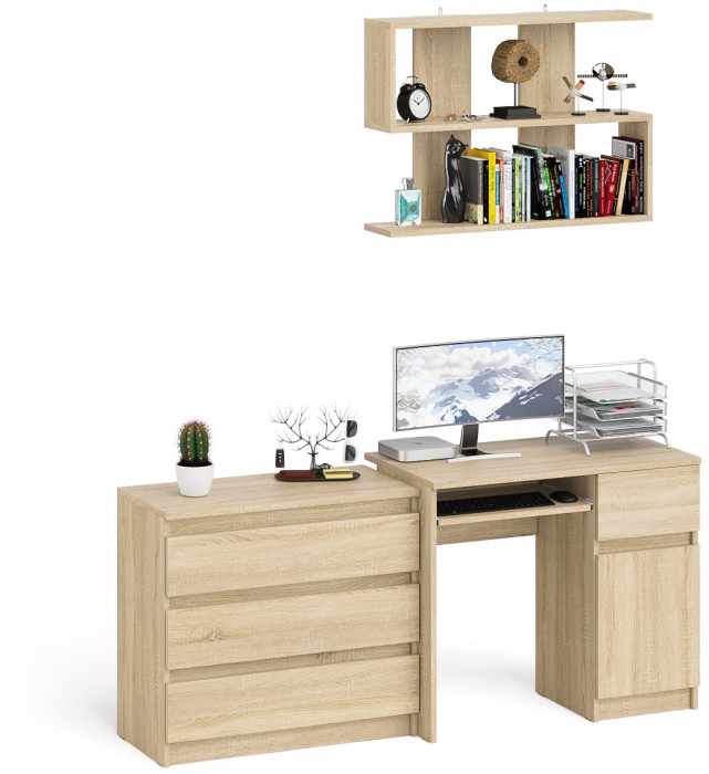 Мори Стол компьютерный МС-1 правый + Комод МК800.1 + Полка 900, цвет дуб сонома, ШхГхВ 170,4х50х209,6 см., НЕ универсальная сборка