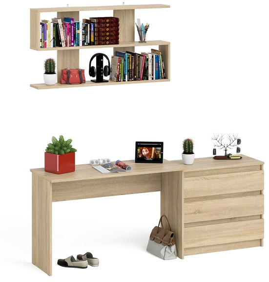 Мори письменный стол МСП1200.1 + Комод МК800.1 + Полка 1200, дуб сонома