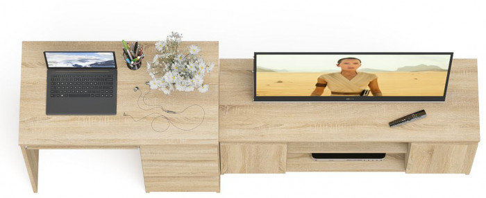 Мори Стол компьютерный МС-6 правый + Тумба МТВ1200.1, цвет дуб сонома, ШхГхВ 210,4х50х76,6 см., выдвижные ящики справа, НЕ универсальная сборка