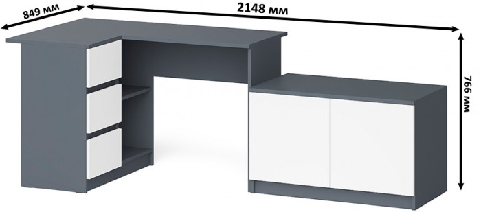 Мори компьютерный стол МС-16 левый + Тумба МА900.1, графит/белый
