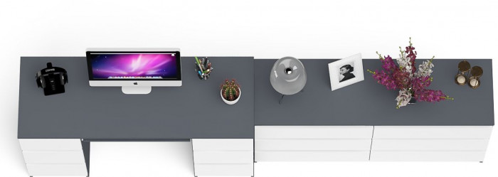 Мори компьютерный стол МС-2 + Комод МК1380.6, графит/белый