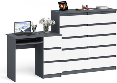 Мори компьютерный стол МС-6 правый + Комод МК1200.10, графит/белый