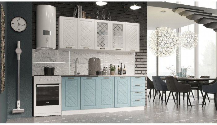 Кухня МДФ Агава 2000 Акация белая/Аква (Белый, Акация белая / Аква)