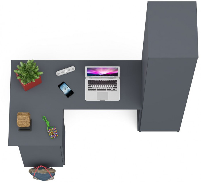 Мори Стол компьютерный МС-16 левый + Пенал МШ400.1, цвет графит, ШхГхВ 164,8х84,9х209,6 см., выдвижные ящики слева, НЕ универсальная сборка