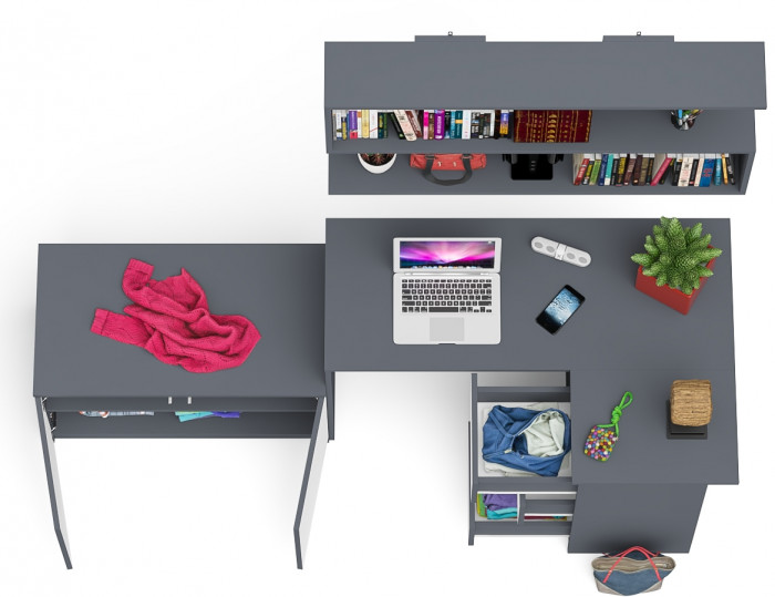 Мори Стол компьютерный МС-16 правый + Тумба МА900.1 + Полка 1200, цвет графит/белый, ШхГхВ 214,8х84,9х209,6 см., НЕ универсальная сборка