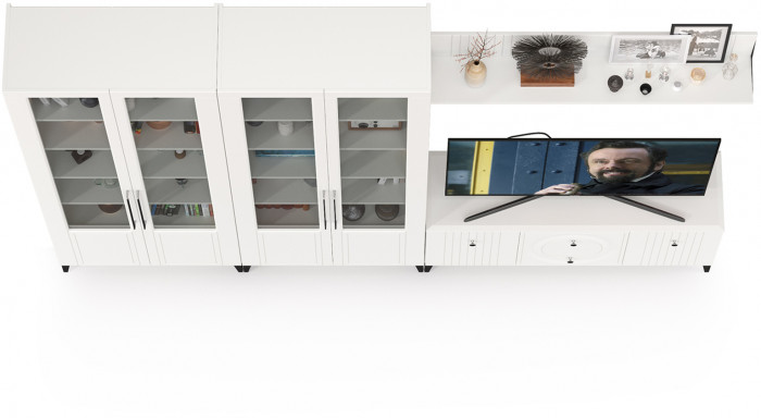 Валенсия Гостиная № 064, ЛДСП белый шагрень/МДФ белый шагрень