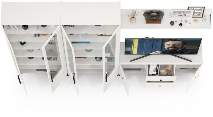 Валенсия Гостиная № 064, ЛДСП белый шагрень/МДФ белый шагрень