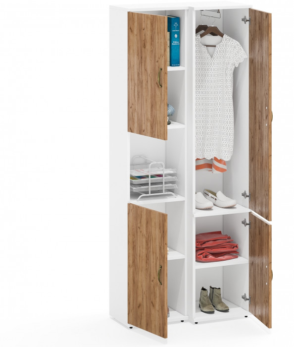 Лидер-8 Модуль Пенал + Пенал МД 21Б, белый шагрень/крафт золото