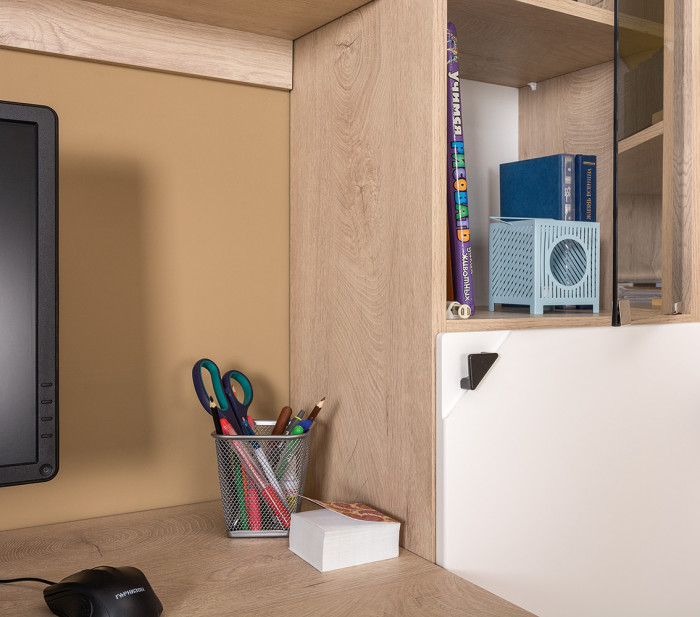 КР100 Бостон № 30, цвет дуб эндгрейн элегантный/фасады МДФ милк рикамо софт, 13.155+12.69+10.51+13.156, ШхГхВ 230,6х57,2х194,4 см., ун. сборка