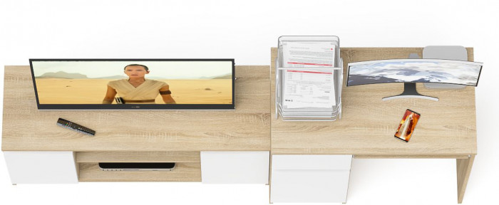 Мори компьютерный стол МС-1 левый + Тумба МТВ1200.1, дуб сонома/белый