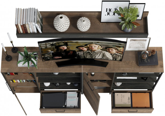 Трувор Гостиная 001, цвет дуб гранж песочный/интра, ШхГхВ 218х36,9х195 см., универсальная сборка